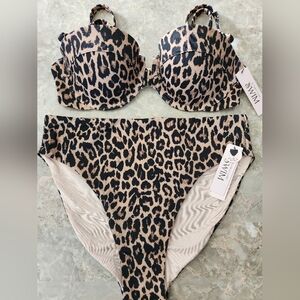 32C/S VS Swim Underwire Balconette Bikini Top High Waist Bikini Set Leopard